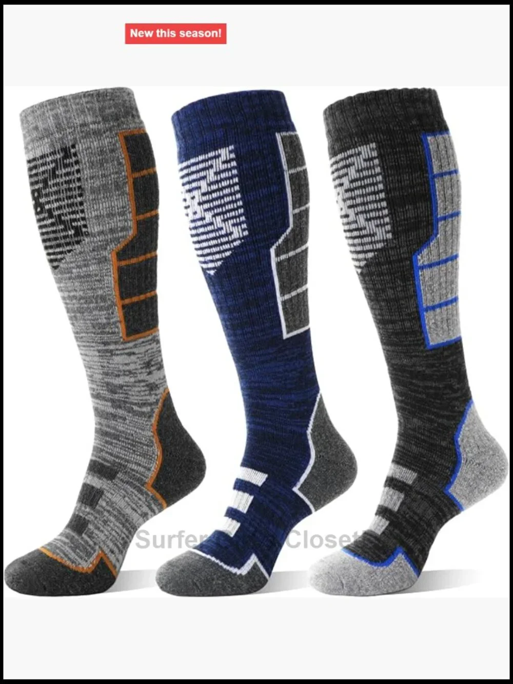 Merino Wool Knee High Ski Socks 3-Pack Thermal Warm Athletic